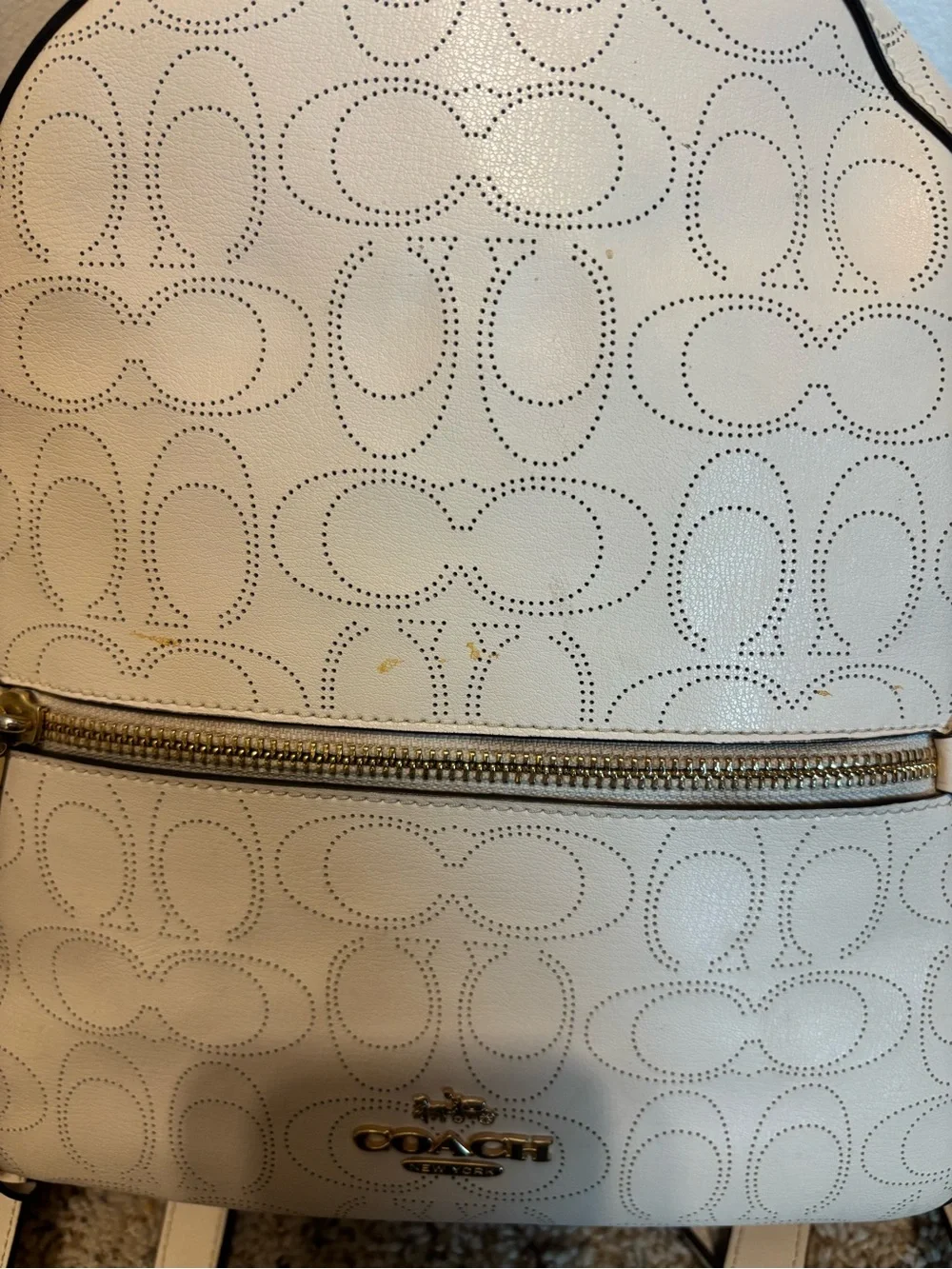 Coach Jordyn Perforated Signature Backpack in Cream/White